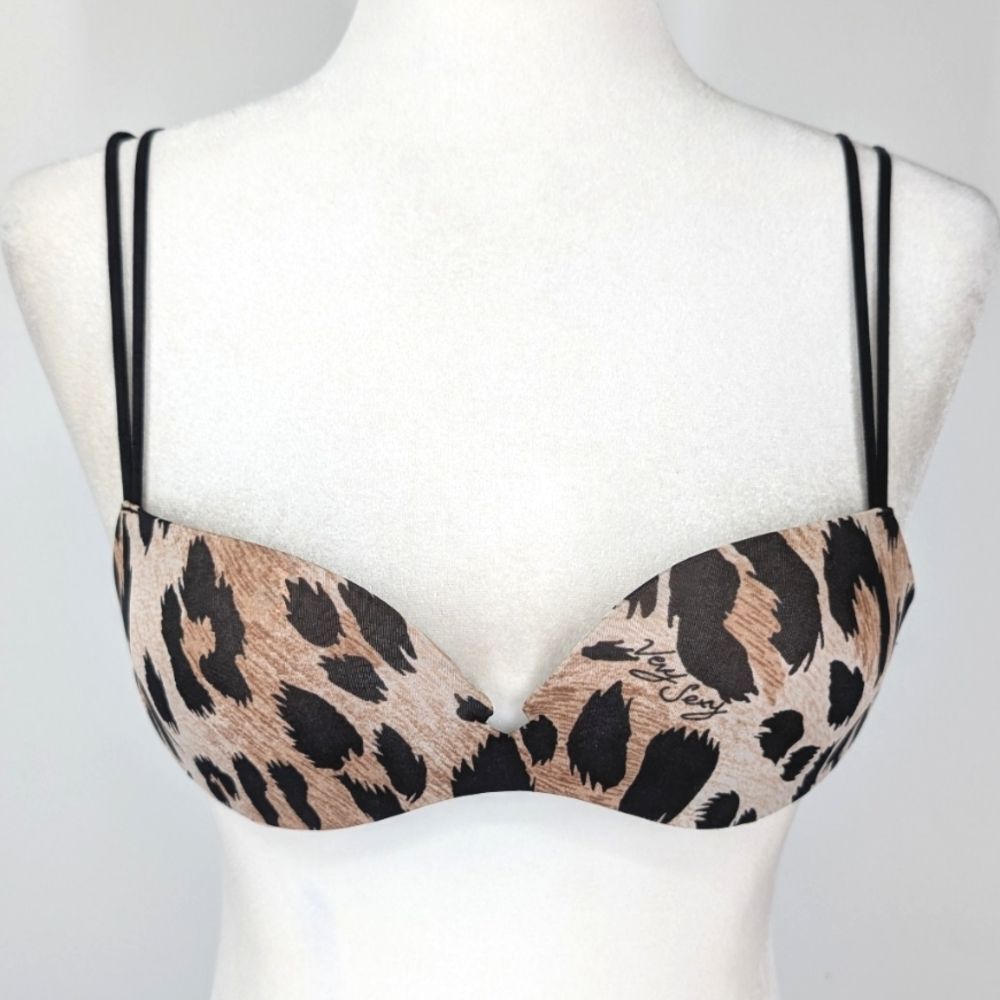Victoria's Secret Black Brown Leopard Animal Print Very Sexy Padded Demi Bra 34A